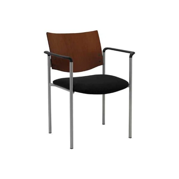 KFI Guest Chair with Arms -  Chocolate Wood Back, Black Fabric Seat